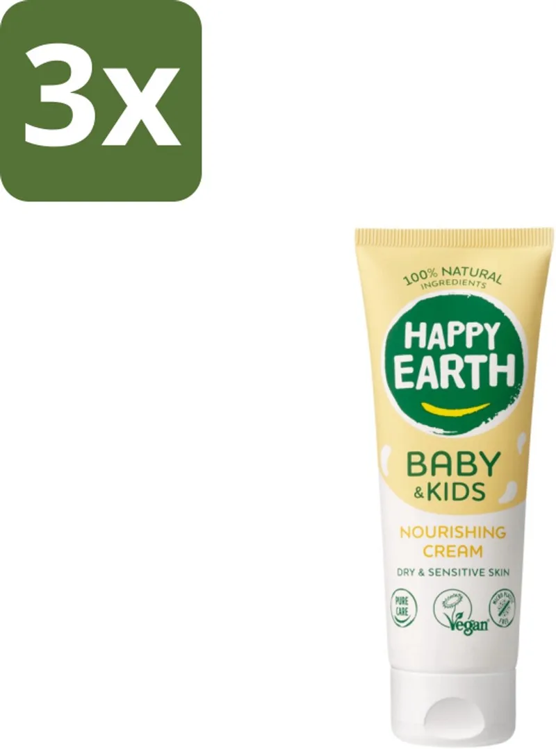 3 x Happy Earth – Nourishing Cream – 100% Natuurlijk Baby & Kids – 75 ml - Baby Crème - Natuurlijke Crème - Gevoelige Huid Verzorging - 100% Natuurlijke Crème - Babyhuid Verzorging by Happy Earth – product photo