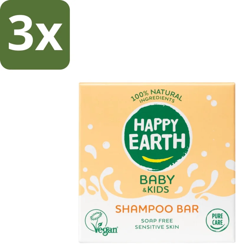 3 x Happy Earth – Shampoo Bar – 100% Natuurlijk Baby & Kids – 50 g - Baby Shampoo - Natuurlijke Shampoo - Zeepvrije Shampoo - Kindershampoo - 100% Natuurlijke Shampoo by Happy Earth – product photo