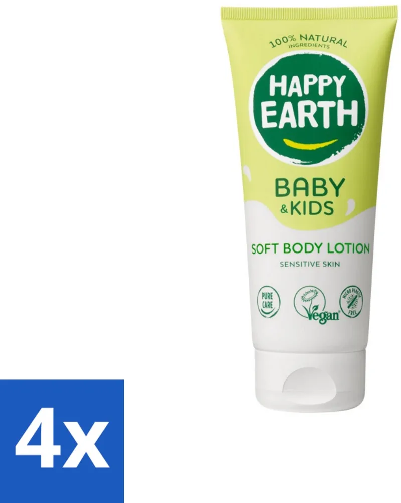4 x Happy Earth – Bodylotion – 100% Natuurlijk Baby & Kids – 200 ml - Babylotion - Kinderhuid - Natuurlijke Bodylotion - Gezonde Huid - Gevoelige Huid fra Happy Earth – produktbillede