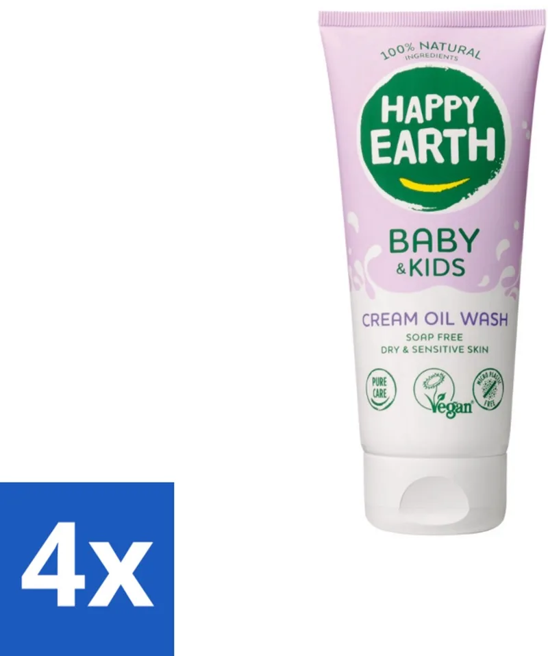 4 x Happy Earth – Cream Oil Wash – 100% Natuurlijk Baby & Kids – 200 ml - Babyolie - Gezichtsolie - Lichaamsoil - Natuurlijke Babyolie - Gezicht En Lichaam Verzorging van Happy Earth – productfoto