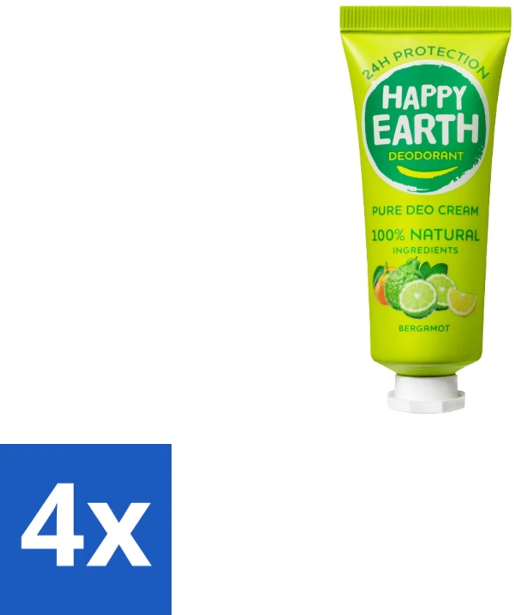 4 x Happy Earth – Deodorant Cream – 100% Natuurlijk Bergamot – 40 ml - Natuurlijke Deodorant - Bergamot Deodorant - Aluminiumvrije Deodorant - Vegan Deodorant - Huidvriendelijke Deodorant van Happy Earth – productfoto