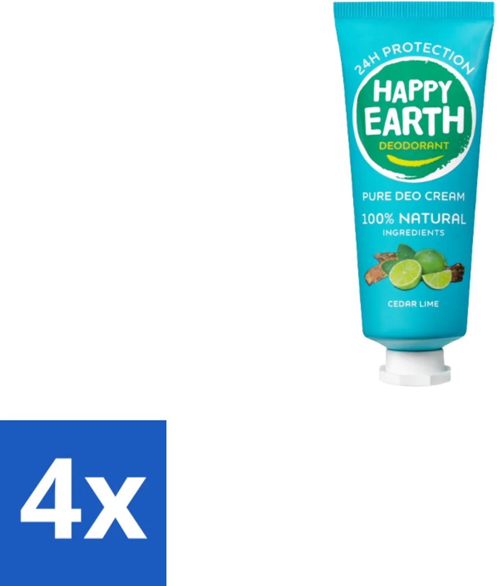4 x Happy Earth – Deodorant Cream – 100% Natuurlijk Cedar Lime – 40 ml - Natuurlijke Deodorant - Deodorant Crème - Frisse Geur - Cederhout - Limoen van Happy Earth – productfoto
