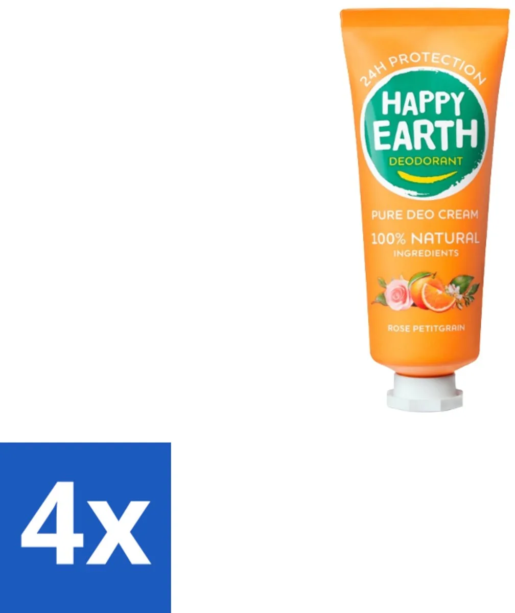 4 x Happy Earth – Deodorant Cream – 100% Natuurlijk Rose Petitgrain – 40 ml - Natuurlijke Deodorant - Deodorant Crème - Frisse Geur - Bloemige Geur - Huidvriendelijk van Happy Earth – productfoto