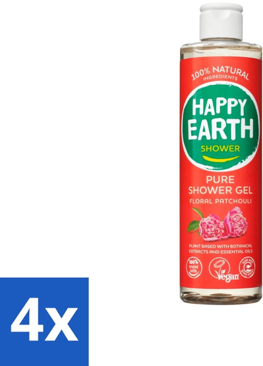 4 x Happy Earth – Douchegel – 100% Natuurlijk Floral Patchouli – 300 ml - Douchegel - Natuurlijke Douchegel - Vegan Douchegel - Patchouli Geur - Huid Verzorging van Happy Earth – productfoto