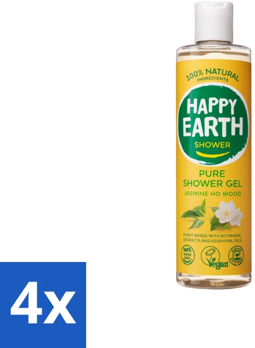 4 x Happy Earth – Douchegel – 100% Natuurlijk Jasmine Ho Wood – 300 ml - Natuurlijke Douchegel - Jasmijn En Ho Wood - Vegan Douchegel - Huidverzorging - Biologisch Afbreekbaar van Happy Earth – productfoto