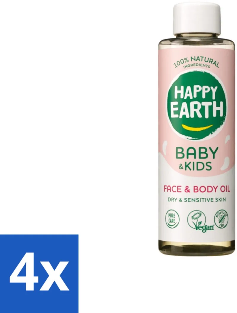 4 x Happy Earth – Face & Body Oil – 100% Natuurlijk Baby & Kids – 150 ml - Babyolie - Gezichtsolie - Lichaamsoil - Natuurlijke Huidverzorging - Babymassageolie de Happy Earth – photo produit