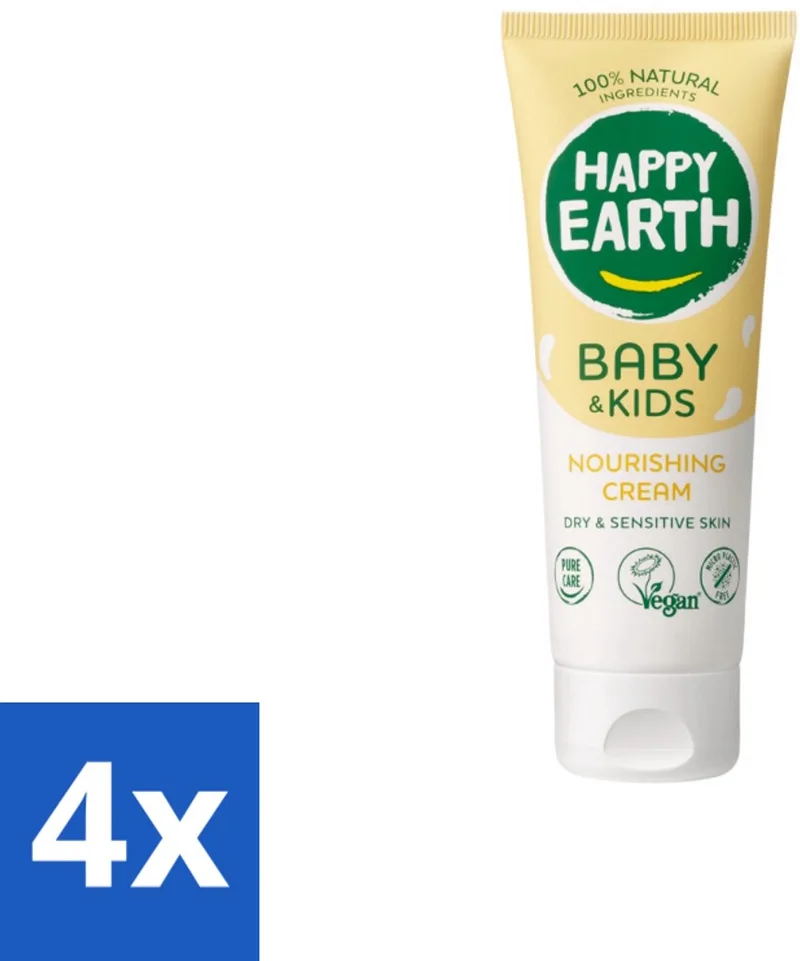 4 x Happy Earth – Nourishing Cream – 100% Natuurlijk Baby & Kids – 75 ml - Natuurlijke Crème - Gevoelige Huid - Baby Crème - Droge Huid - Sheaboter från Happy Earth – produktbild
