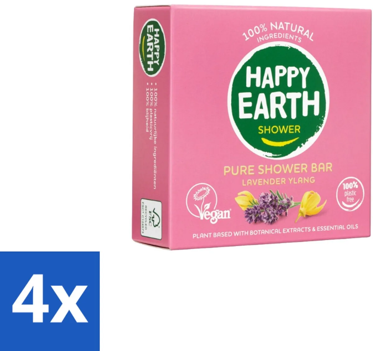 4 x Happy Earth – Shower Bar – 100% Natuurlijk Lavender Ylang – 90 g - Douchegel - Natuurlijke Douchegel - Lavendel - Ylang-ylang - Sheaboter van Happy Earth – productfoto