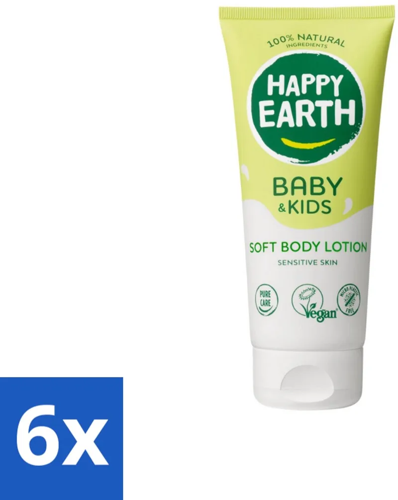6 x Happy Earth – Bodylotion – 100% Natuurlijk Baby & Kids – 200 ml - Babylotion - Kinderhuid - Natuurlijke Bodylotion - Gezonde Huid - Gevoelige Huid van Happy Earth – productfoto