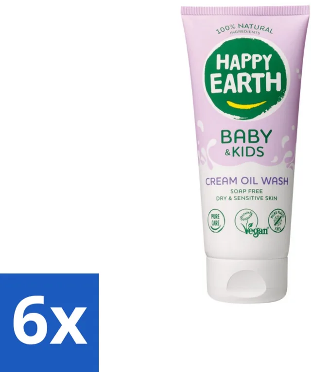 6 x Happy Earth – Cream Oil Wash – 100% Natuurlijk Baby & Kids – 200 ml - Babyolie - Gezichtsolie - Lichaamsoil - Natuurlijke Babyolie - Gezicht En Lichaam Verzorging