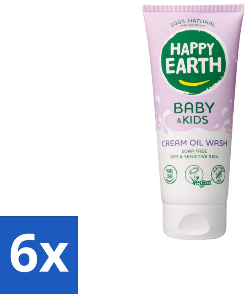 6 x Happy Earth – Cream Oil Wash – 100% Natuurlijk Baby & Kids – 200 ml - Babyolie - Gezichtsolie - Lichaamsoil - Natuurlijke Babyolie - Gezicht En Lichaam Verzorging by Happy Earth – product photo