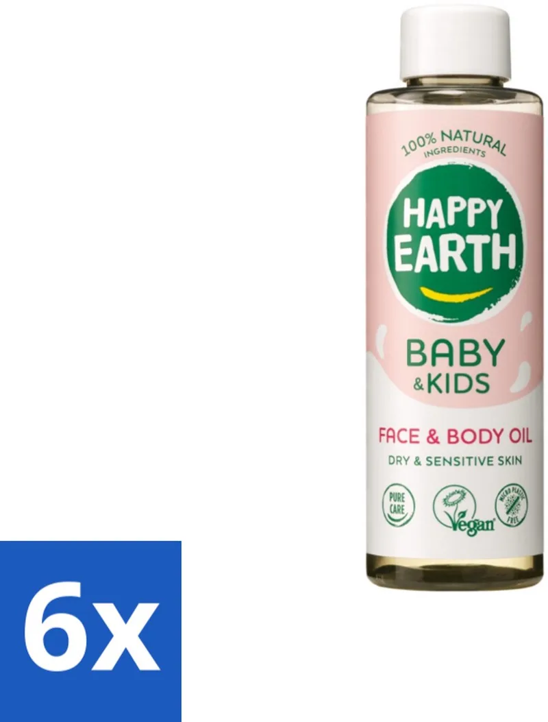 6 x Happy Earth – Face & Body Oil – 100% Natuurlijk Baby & Kids – 150 ml - Babyolie - Gezichtsolie - Lichaamsoil - Natuurlijke Huidverzorging - Babymassageolie fra Happy Earth – produktbillede