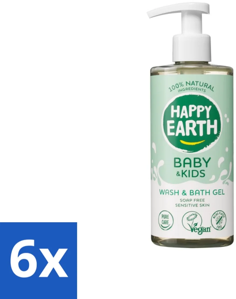 6 x Happy Earth – Was & Badgel – Zeepvrij Baby & Kids – 300 ml - Wasgel - Huidverzachter - Babywasgel - Natuurlijke Wasgel - Allergeenvrije Wasgel by Happy Earth – product photo