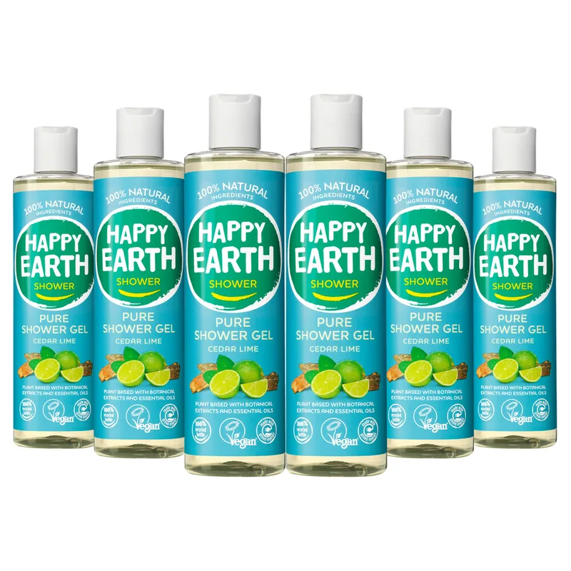 6x Happy Earth 100% Natuurlijke Douchegel Cedar Lime 300 ml von Happy Earth – Produktfoto