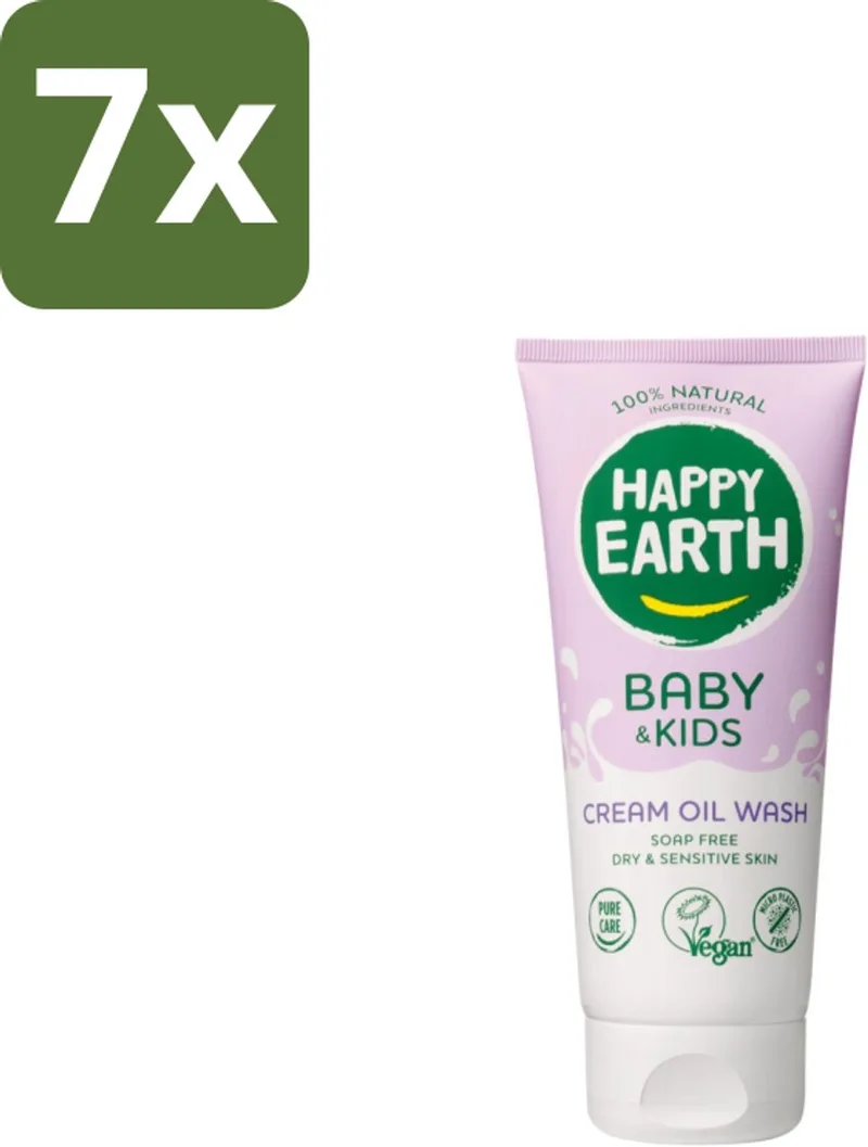 7 x Happy Earth – Cream Oil Wash – 100% Natuurlijk Baby & Kids – 200 ml - Babyolie - Gezichtsolie - Kinderhuidverzorging - Natuurlijke Babyolie - Gezicht En Lichaam Olie by Happy Earth – product photo