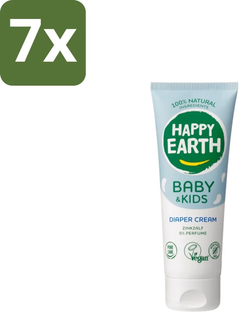 7 x Happy Earth – Diaper Cream – 100% Natuurlijk Baby & Kids – 75 ml - Baby Billen Crème - Luieruitslag Voorkomen - Gevoelige Huid - Zink Oxide Crème - Natuurlijke Baby Crème by Happy Earth – product photo