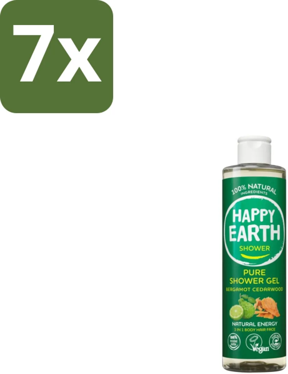 7 x Happy Earth – Douchegel – 100% Natuurlijk Bergamot Cedarwood – 300 ml - Douchegel Bergamot Cederhout - Natuurlijke Douchegel - Vegan Douchegel - Biologische Douchegel - Douchegel Zonder SLS fra Happy Earth – produktbillede