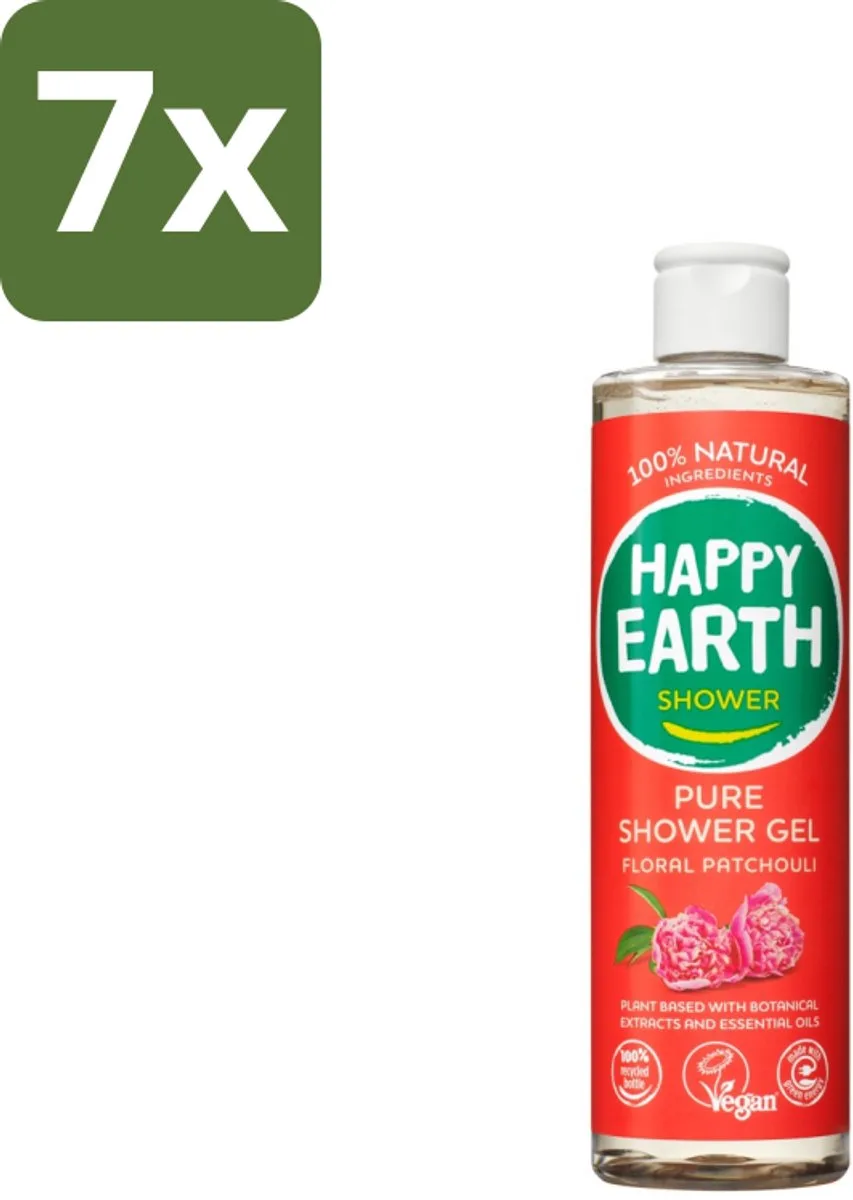 7 x Happy Earth – Douchegel – 100% Natuurlijk Floral Patchouli – 300 ml - Douchegel - Natuurlijke Douchegel - Vegan Douchegel - Patchouli Douchegel - Bloemige Douchegel fra Happy Earth – produktbillede