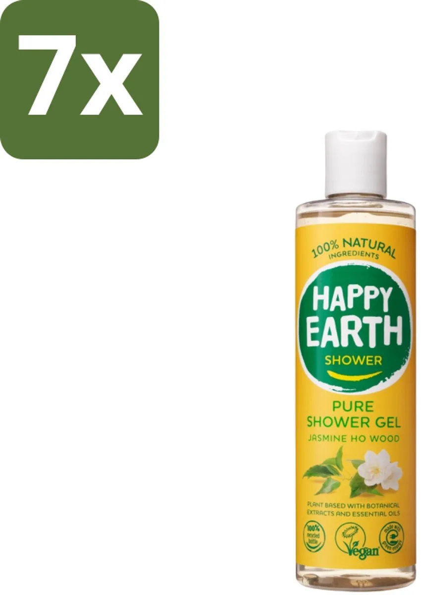 7 x Happy Earth – Douchegel – 100% Natuurlijk Jasmine Ho Wood – 300 ml - 100% Natuurlijke Douchegel - Jasmijn En Ho Wood - Vegan Douchegel - Natuurlijke Huidverzorging - Dierproefvrij van Happy Earth – productfoto