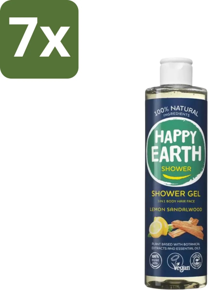 7 x Happy Earth – Douchegel – 100% Natuurlijk Men Protect – 300 ml - Douchegel Mannen - Natuurlijke Douchegel - Vegan Douchegel - 3-in-1 Douchegel - Gezichtsreiniging van Happy Earth – productfoto
