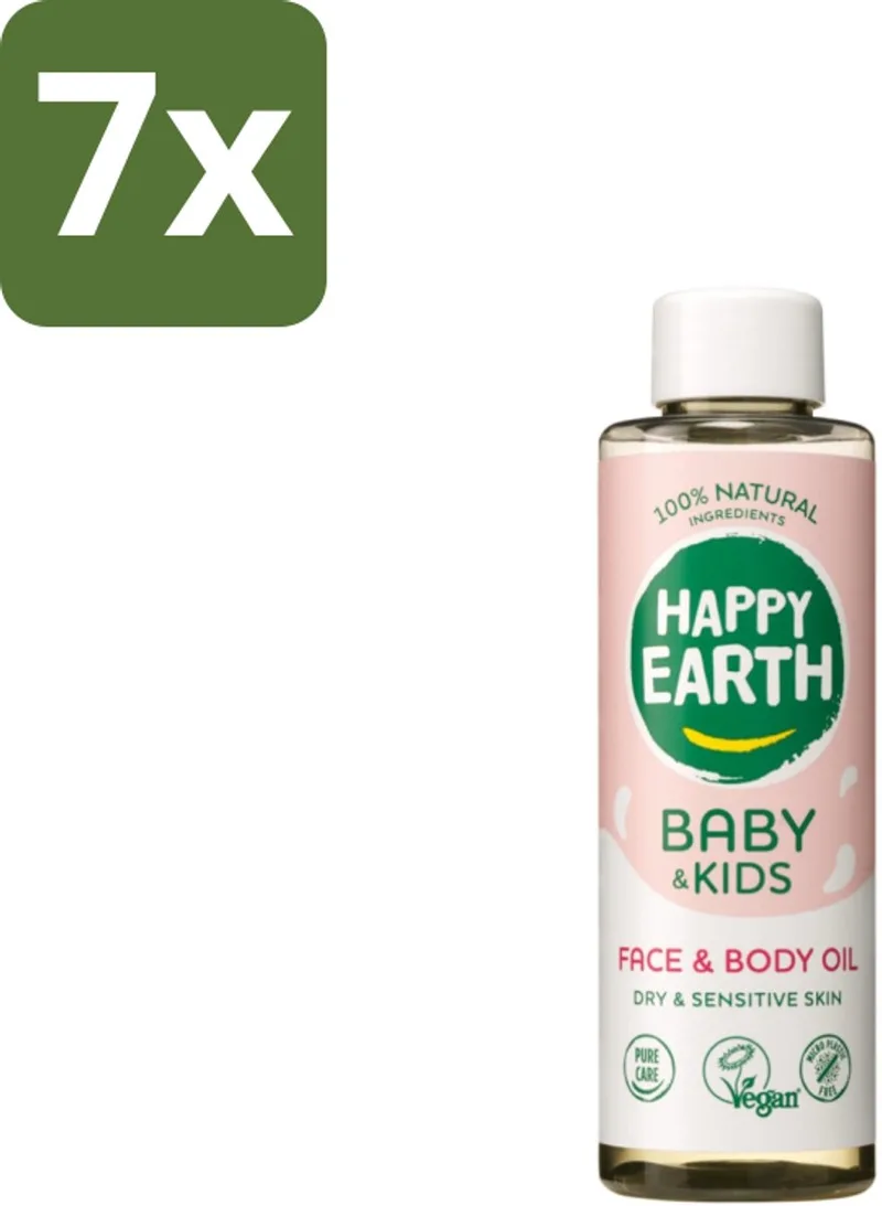 7 x Happy Earth – Face & Body Oil – 100% Natuurlijk Baby & Kids – 150 ml - Babyolie - Gezichtsolie - Lichaamsoil - Gezicht En Lichaam - Gevoelige Huid by Happy Earth – product photo