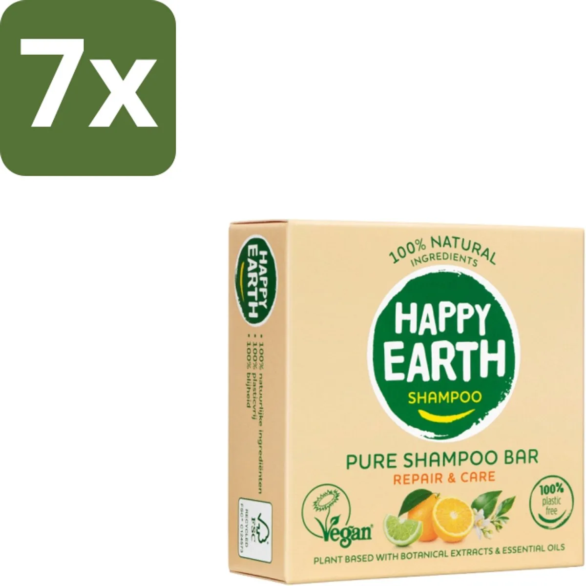 7 x Happy Earth – Shampoo Bar – 100% Natuurlijk Repair & Care – 70 g - Shampoo Bar - Natuurlijke Shampoo - Vegan Shampoo - Droog Haar - Beschadigd Haar fra Happy Earth – produktbillede