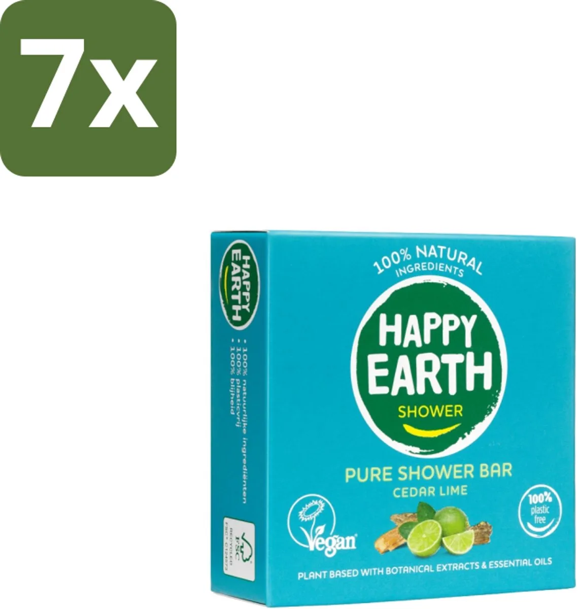 7 x Happy Earth – Shower Bar – 100% Natuurlijk Cedar Lime – 90 g - Shower Bar - Natuurlijke Douchegel - Ceder En Limoen - 100% Natuurlijke Ingrediënten - Vegan från Happy Earth – produktbild