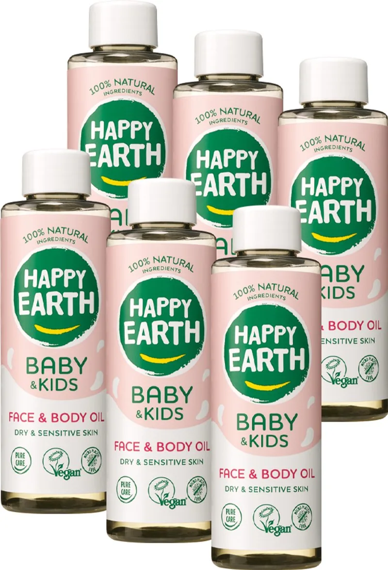 Gezicht en Lichaam Olie - Baby & Kids - 100% Natuurlijk - Babyhuidverzorging - Geschikt vanaf Geboorte – 6 x 150 ml de Happy Earth – photo produit