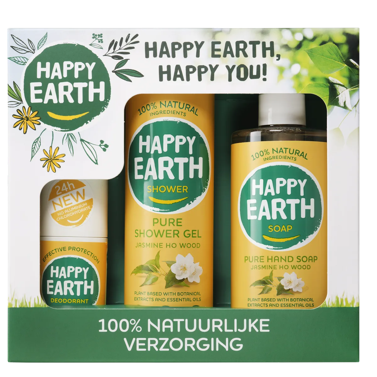 Giftset Jasmine Ho Wood, Deo/Showergel/Handsoap van Happy Earth – productfoto