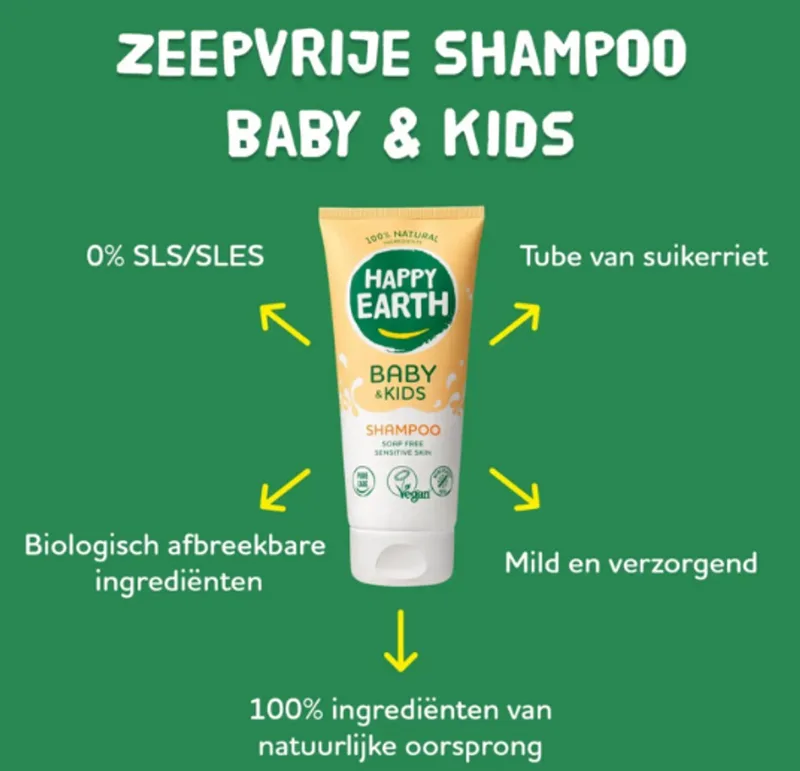 Mini Zeepvrije Shampoo Baby & Kids 100 ml - sulfaatvrij, zonder parabenen, zonder siliconen, hypoallergeen, vegan, voor gevoelige huid de Happy Earth – photo produit