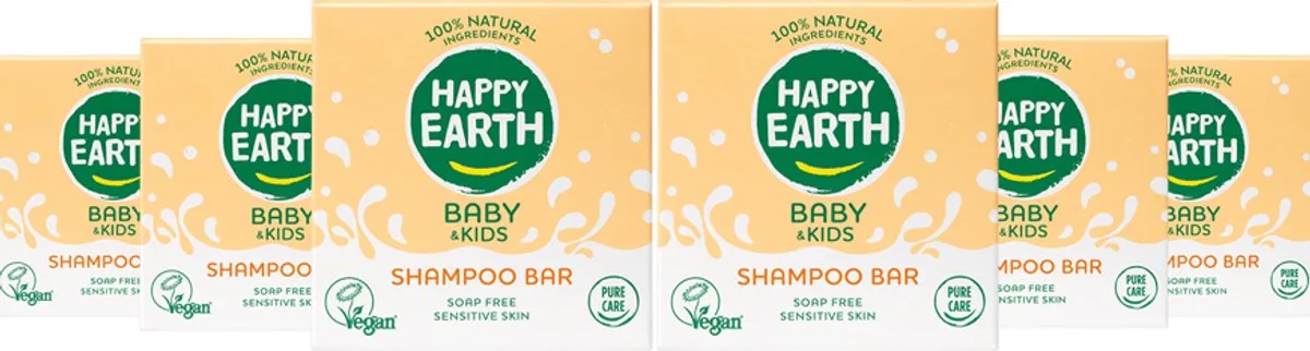 Shampoo Bar - Baby & Kids - 100% Natuurlijk - Plasticvrij & Zeepvrij - 6 x 50 g van Happy Earth – productfoto