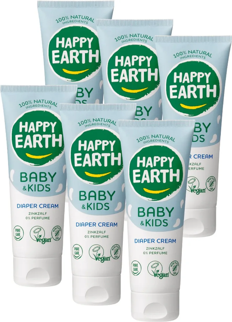 Zink Billencrème - Baby & Kids - 100% Natuurlijk - Parfumvrij - Met Zinkoxide - Geschikt vanaf de Geboorte - 6 x 75 ml by Happy Earth – product photo
