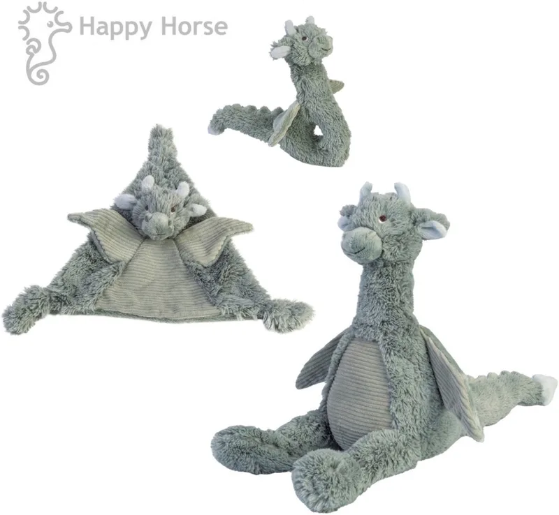 Draak Drake Cadeau set – Knuffel 26cm + Knuffeldoekje 24cm + Rammelaar 18cm | Set van 3 | Kraam cadeau | Baby cadeau by Happy Horse in Mintgroen – product photo