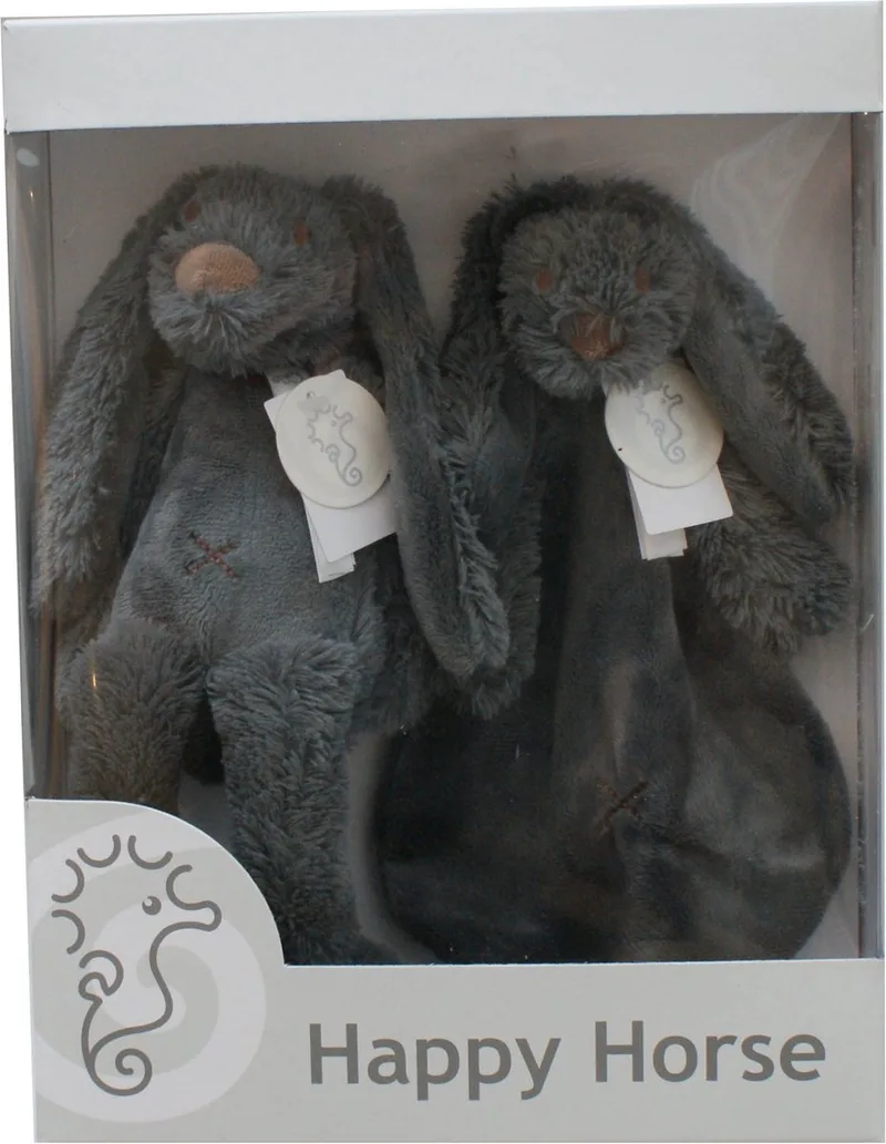 Geschenkverpakking Konijn Richie Donker Grijze Knuffel no. 1 - 28 cm / Knuffeldoekje van Happy Horse in Deep Grey – productfoto