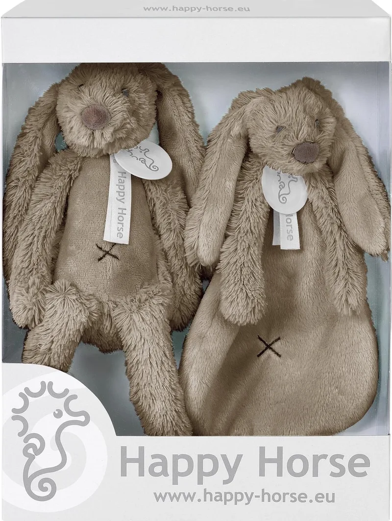 Geschenkverpakking Konijn Richie Knuffel no. 1 - 28 cm / Knuffeldoekje - 33 cm by Happy Horse in Brown – product photo
