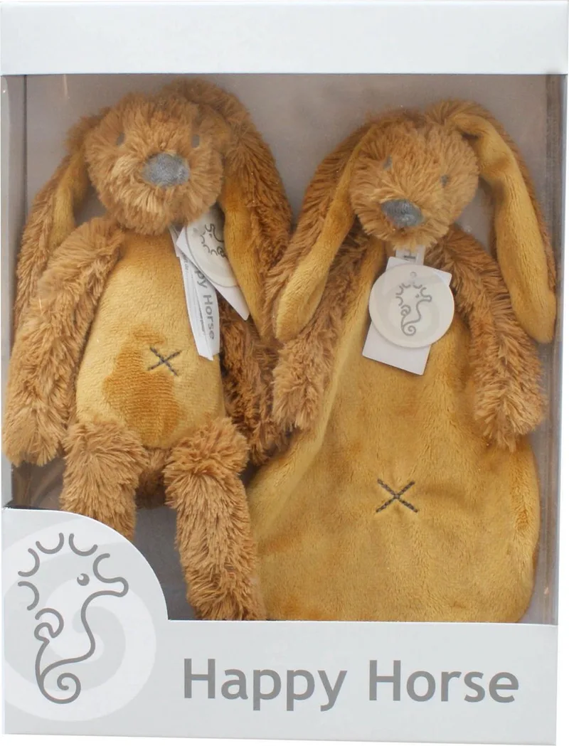 Geschenkverpakking Konijn Richie Knuffel no. 1 - 28 cm / Knuffeldoekje - 33 cm - Kraamcadeau by Happy Horse in Oker – product photo
