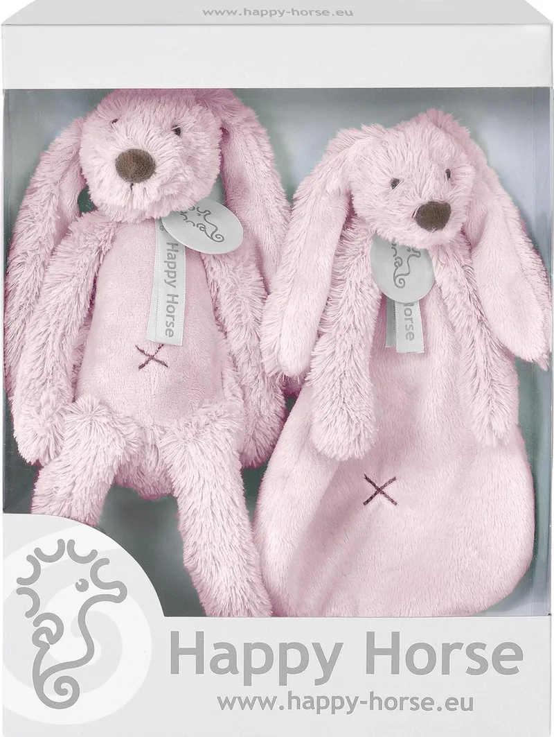 Geschenkverpakking Konijn Richie Knuffel no. 1 - 28 cm / Knuffeldoekje - 33 cm van Happy Horse in Roze – productfoto