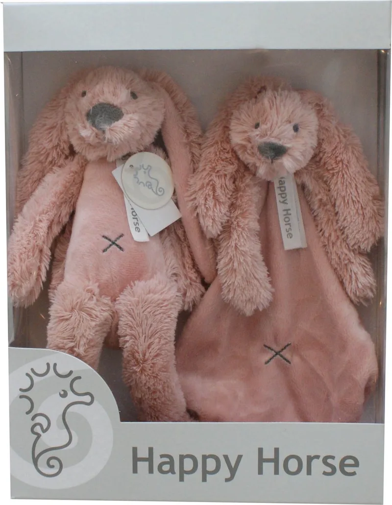 Geschenkverpakking Konijn Richie Knuffel no. 1 - 28 cm / Knuffeldoekje de Happy Horse en Oud Roze – photo produit
