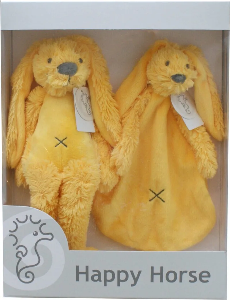 Geschenkverpakking Konijn Richie Knuffel no. 1 - 28 cm / Knuffeldoekje van Happy Horse in Geel – productfoto