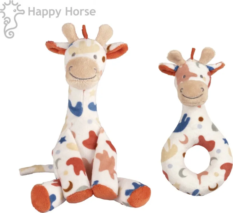 Giraffe Gilles Cadeau set – Knuffel 23cm + Rammelaar 17cm | Set van 2 | Multi-color | Kraam cadeau | Baby cadeau van Happy Horse in Wilt – productfoto