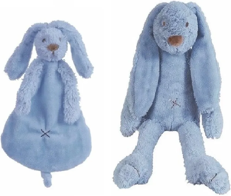 Richie konijn donkerblauw knuffeldoekje en knuffel by Happy Horse in Blue – product photo