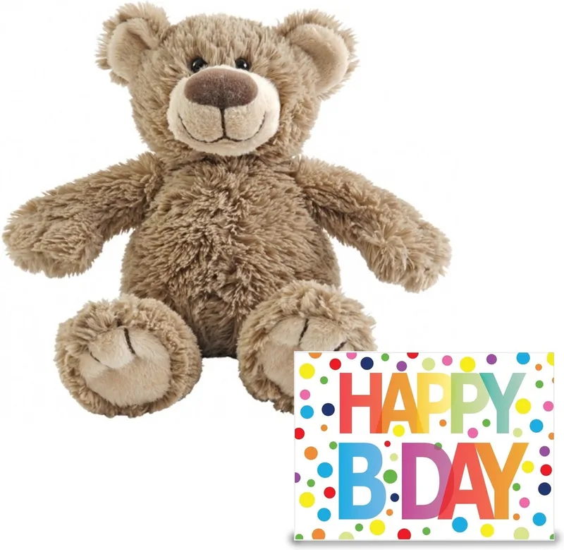 Verjaardag cadeau knuffelbeer 22 cm met XL Happy Birthday wenskaart de Happy Horse en Marron – photo produit