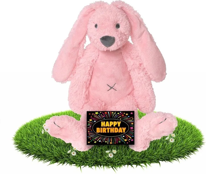 Verjaardag knuffel konijn 28 cm met gratis verjaardagskaart de Happy Horse en Blanc – photo produit