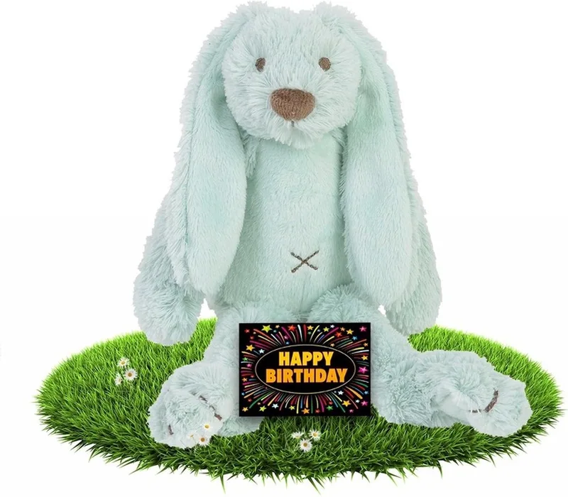 Verjaardag knuffel konijntje Richie mintgroen 28 cm - incl. gratis verjaardagskaart van Happy Horse in Groen – productfoto
