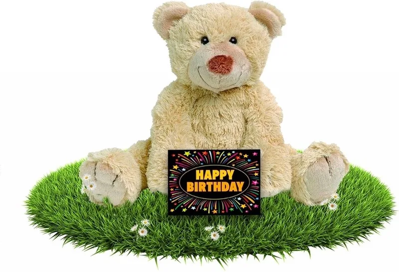 Verjaardag knuffelbeer Boogy 35 cm met gratis verjaardagskaart van Happy Horse in Beige – productfoto