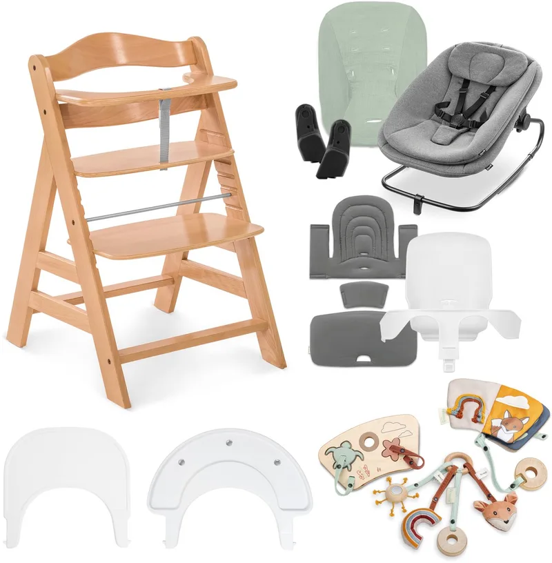 Alpha Start N Grow Set - Kinderstoel startset - vanaf geboorte tot volwassen leeftijd by Hauck in Natural Dark Grey – product photo