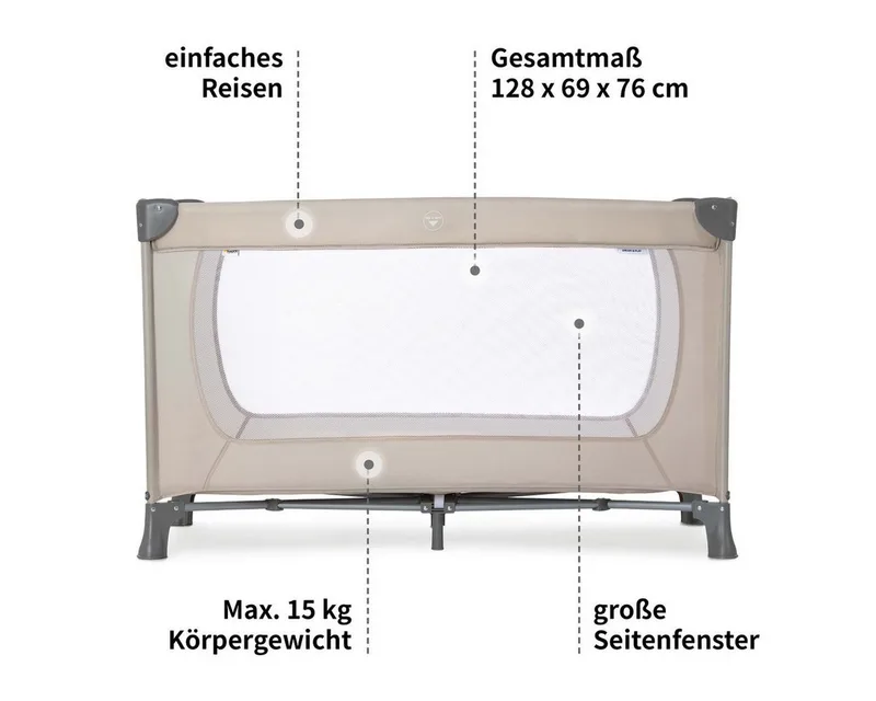 Baby-Reisebett Dream'n Play - Beige, Kinder Reisebett - faltbares Babyreisebett 120x60 mit Tasche by Hauck – product photo 3 of 5