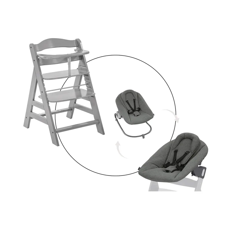Bundle Hochstuhl Alpha+ inkl. Alpha Bouncer Premium von Hauck in Grau, 48 × 79 mm – Produktfoto