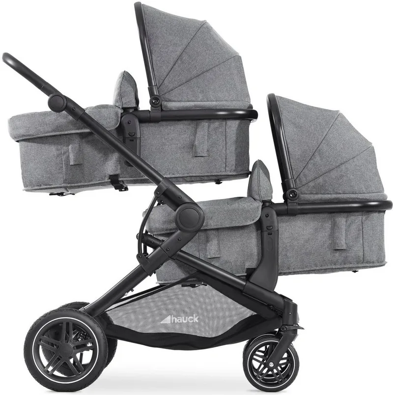 Geschwisterwagen Atlantic Twin, melange grey, mit schwenk- und feststellbaren Vorderrädern van Hauck in Grau – productfoto