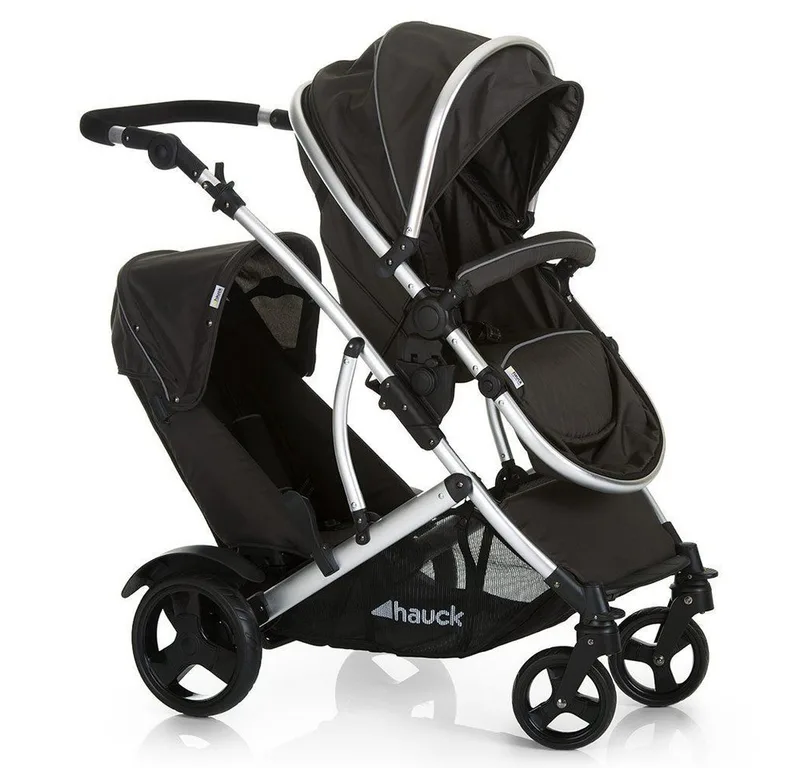 Geschwisterwagen Duett 2 - Black, (4-tlg), Geschwisterkinderwagen Geschwisterbuggy mit Liegeposition bis 30 kg van Hauck in Schwarz – productfoto